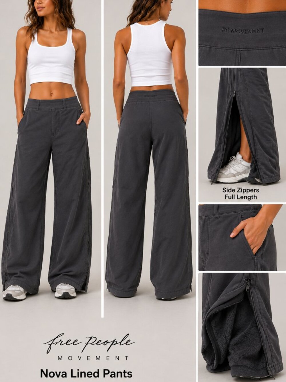 Free People Movement Nova Lined Pants Side Zippers Wide Leg Women's Size S